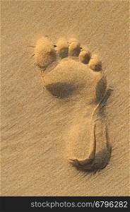 imprint of human feet on sandy beach