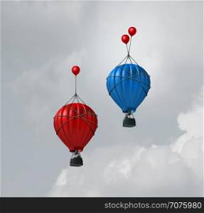 Improve innovation and increased business boost as a business competition metaphor with air balloon rising with one going higher due to more enhancement with 3D illustration elements.