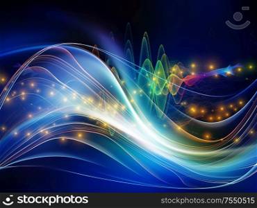 Impulse Oscillation. Optical Flow series. Background design of color lines and lights isolated on black background relevant for technology, design and education