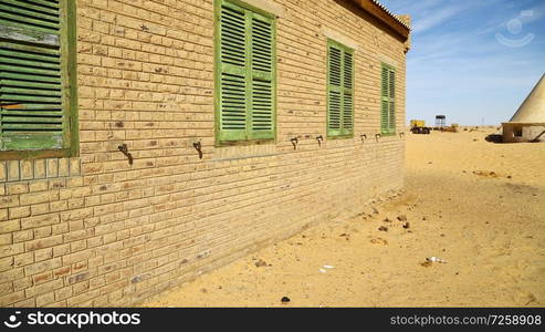 in africa sudan in the desert the old station six and his empty  buildings