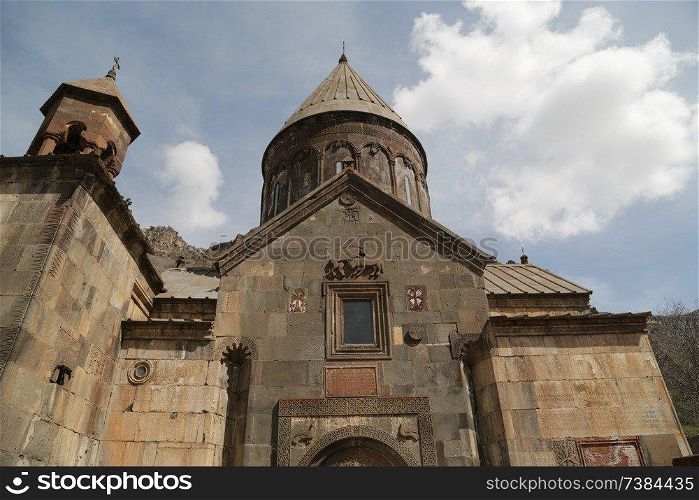 in armenia geghard the old monastery in the mountain medieval architecture and landscape
