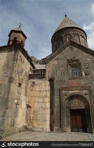 in armenia geghard the old monastery in the mountain medieval architecture and landscape

