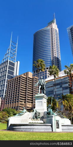 in austalia the antique state in the park near the skyscrapers