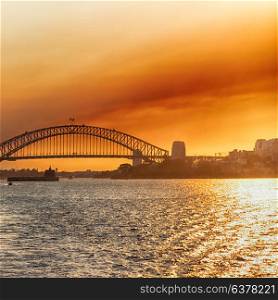 in austalia the bay of sydney and the bridge in sunrise