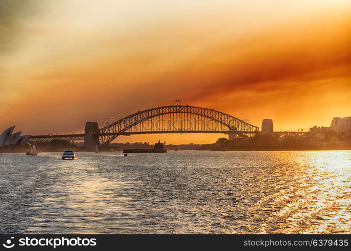 in austalia the bay of sydney and the bridge in sunrise