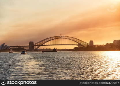 in austalia the bay of sydney and the bridge in sunrise