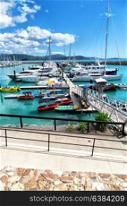 in australia Airlie Beach and the boat in the pier near ocean