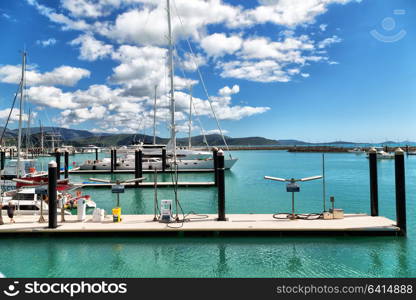 in australia Airlie Beach and the boat in the pier near ocean