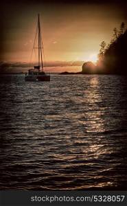 in australia boat and sunrise in the sea of Whitsunday Island like paradise concept and relax