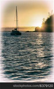 in australia boat and sunrise in the sea of Whitsunday Island like paradise concept and relax