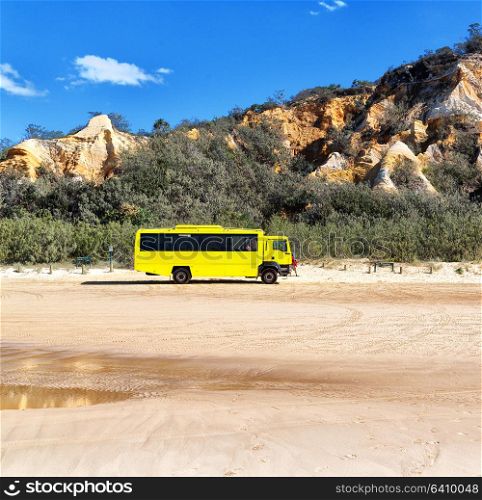 in australia fraser island and the sand track of the bus near the ocean and sky