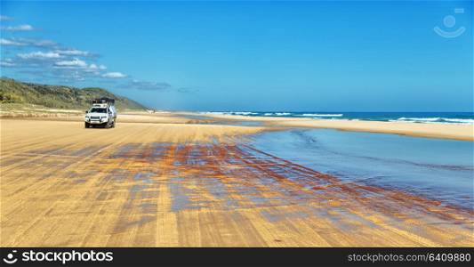 in australia fraser island and the sand track of the cars near the ocean and sky