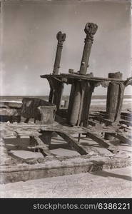 in australia fraser island the antique rusty and damagede boat and corrosion in the ocean sea