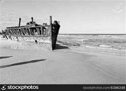 in australia fraser island the antique rusty and damagede boat and corrosion in the ocean sea