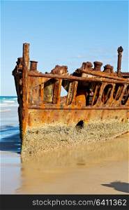 in australia fraser island the antique rusty and damagede boat and corrosion in the ocean sea