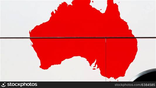in australia the map of the country in a bus metal