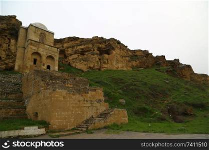 in azerbaijan diri baba the view of the antique mausoleum near the mountain heritage and nature 