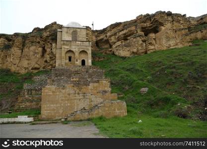 in azerbaijan diri baba the view of the antique mausoleum near the mountain heritage and nature
