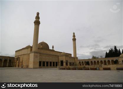 in azerbaijan juma mosque the view of the antique buildings 
