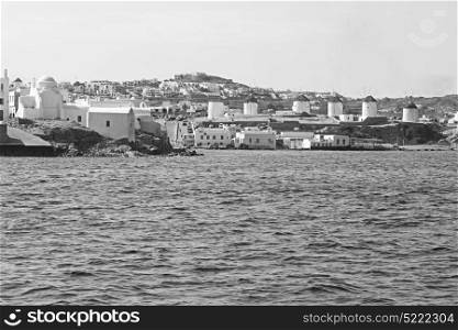 in cyclades island harbor and boat santorini naksos europe house construction old history