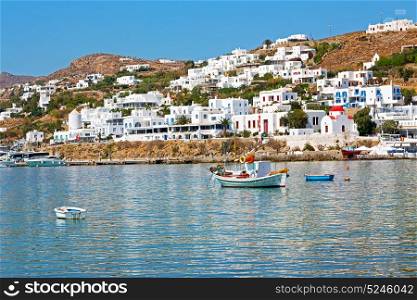 in cyclades island harbor and boat santorini naksos europe house construction old history