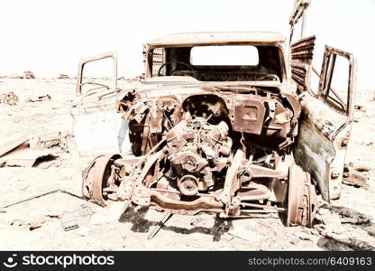 in danakil ethiopia africa in the old italian village rusty antique car and hot