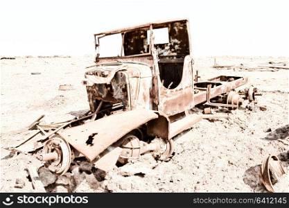 in danakil ethiopia africa in the old italian village rusty antique car and hot