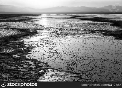 in danakil ethiopia africa in the salt lake the sunset reflex and landscape