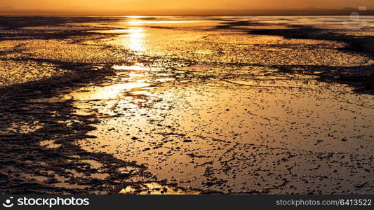 in danakil ethiopia africa in the salt lake the sunset reflex and landscape