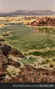in danakil ethiopia africa the volcanic depression of dallol lake and acid sulfer like in mars