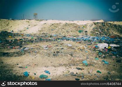in ethiopia africa the discard garbage and plastic bottle near the city