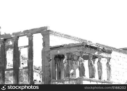 in europe athens acropolis and sky old towert and marble brick