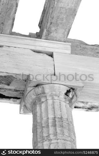 in europe athens acropolis and sky old towert and marble brick