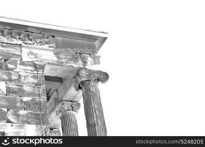 in europe athens acropolis and sky old towert and marble brick