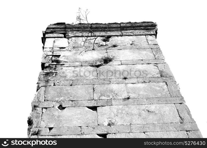 in europe athens acropolis and sky old towert and marble brick