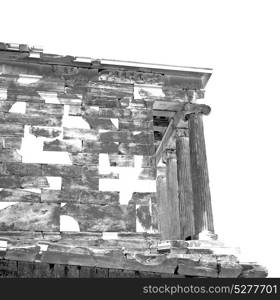 in europe athens acropolis and sky old towert and marble brick