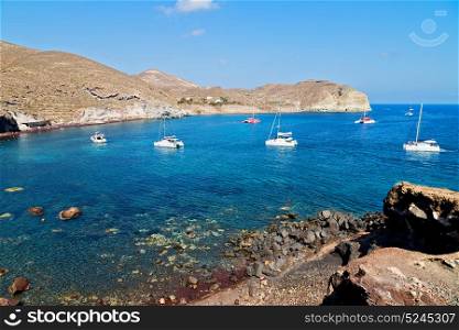 in europe greece santorini island hill and rocks on the summertime beach