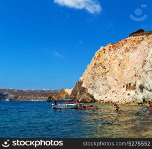 in europe greece santorini island hill and rocks on the summertime beach