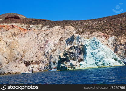 in europe greece santorini island hill and rocks on the summertime beach