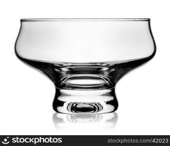 In front empty glass ice cream dish isolated on white background