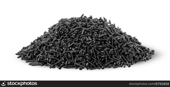 In front heap of screws isolated on white background