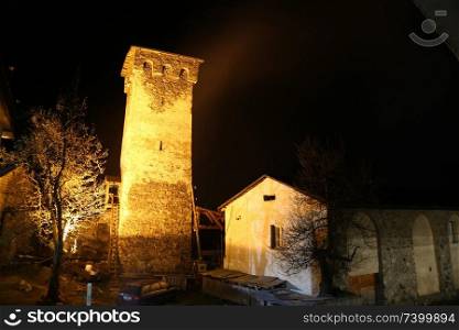 in georgia mestia the old village protect by unnesco and the antique tower for the war