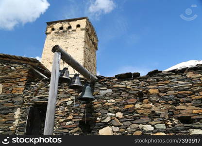 in georgia mestia the old village protect by unnesco and the antique tower for the war
