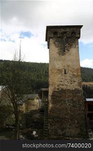 in georgia mestia the old village protect by unnesco and the antique tower for the war