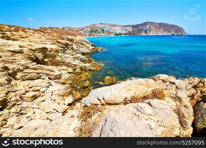 in greece the mykonos island rock sea and beach blue sky