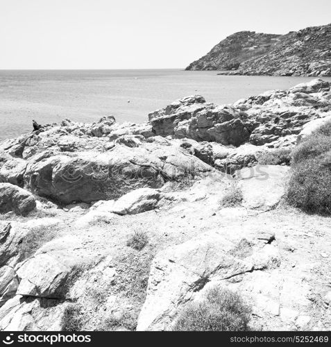 in greece the mykonos island rock sea and beach sky