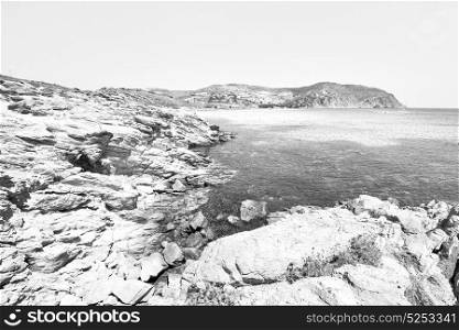 in greece the mykonos island rock sea and beach sky