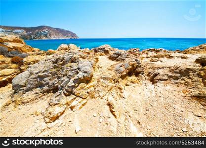 in greece the mykonos island rock sea and beach sky