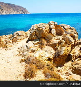 in greece the mykonos island rock sea and beach sky