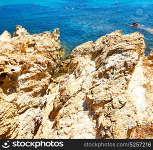 in greece the mykonos island rock sea and beach sky